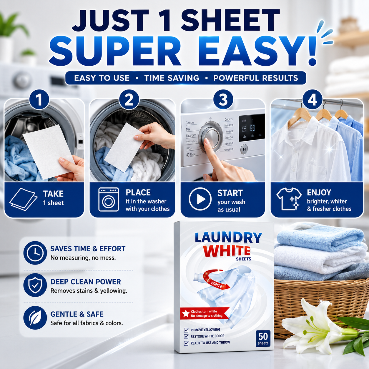 Deep Cleaning Laundry Whitening Sheets