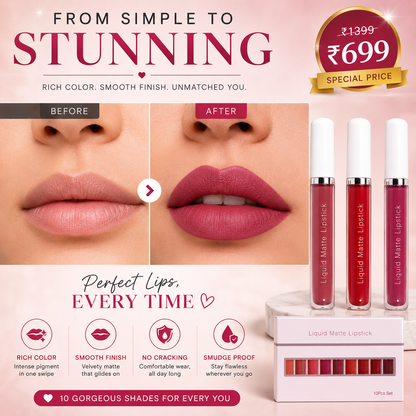 10Pcs Matte Waterproof Long Lasting Lip Gloss