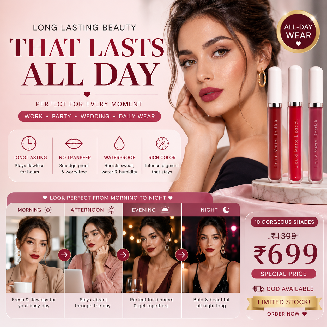 10Pcs Matte Waterproof Long Lasting Lip Gloss