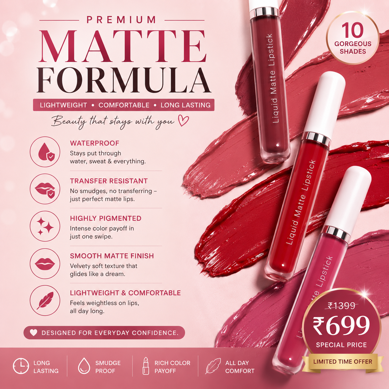 10Pcs Matte Waterproof Long Lasting Lip Gloss