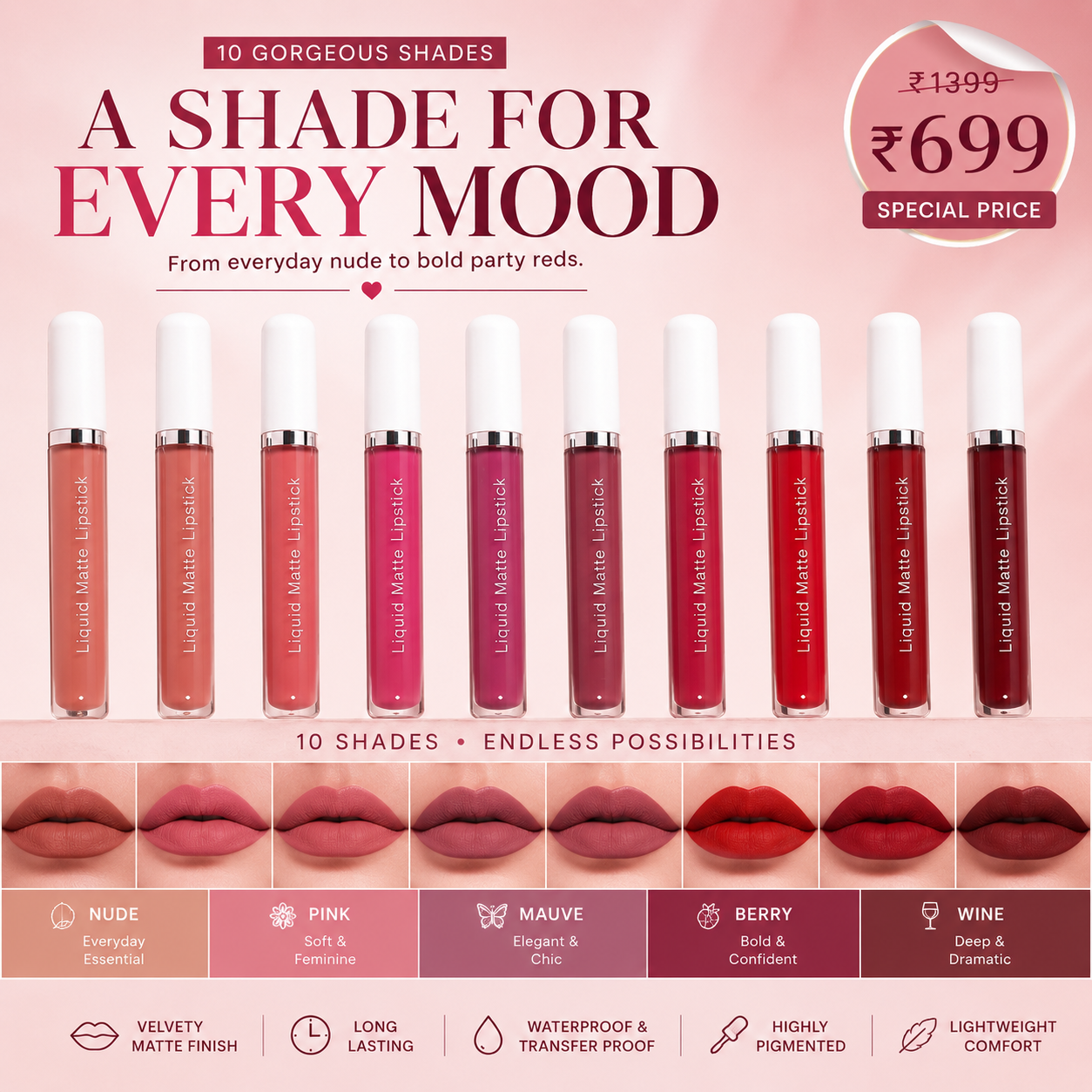 10Pcs Matte Waterproof Long Lasting Lip Gloss