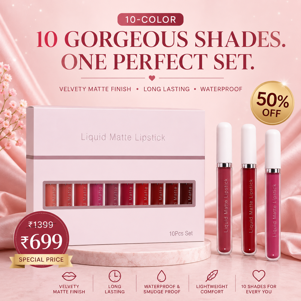 10Pcs Matte Waterproof Long Lasting Lip Gloss