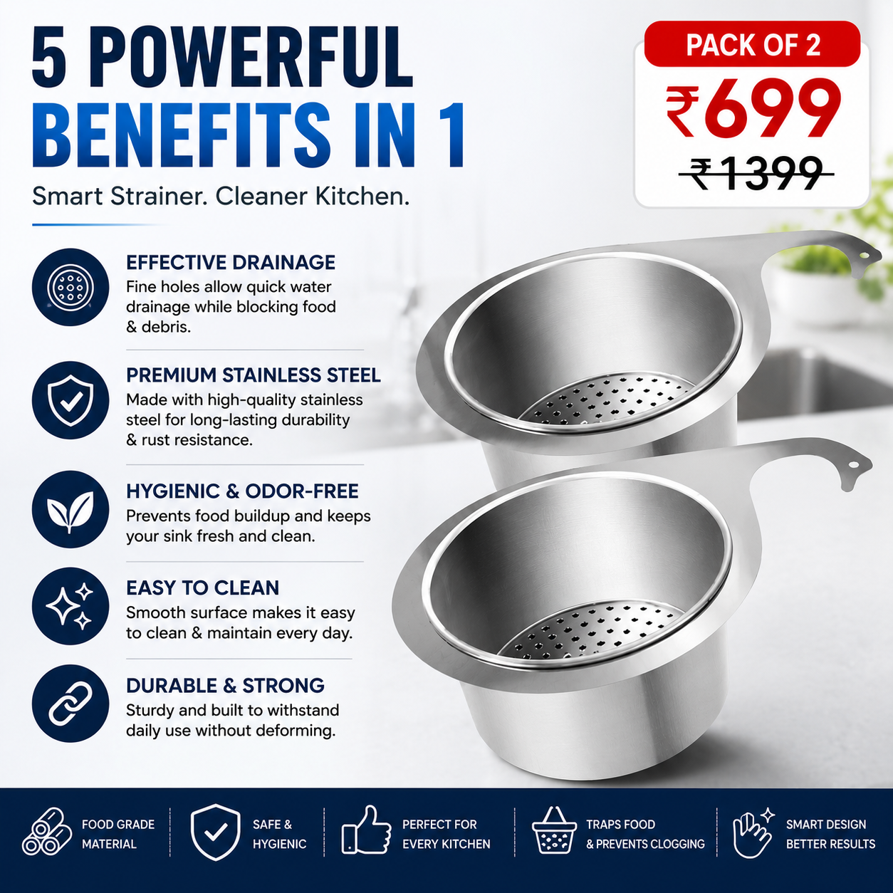 Stainless Steel Swan Sink Strainer Basket Pack of 2