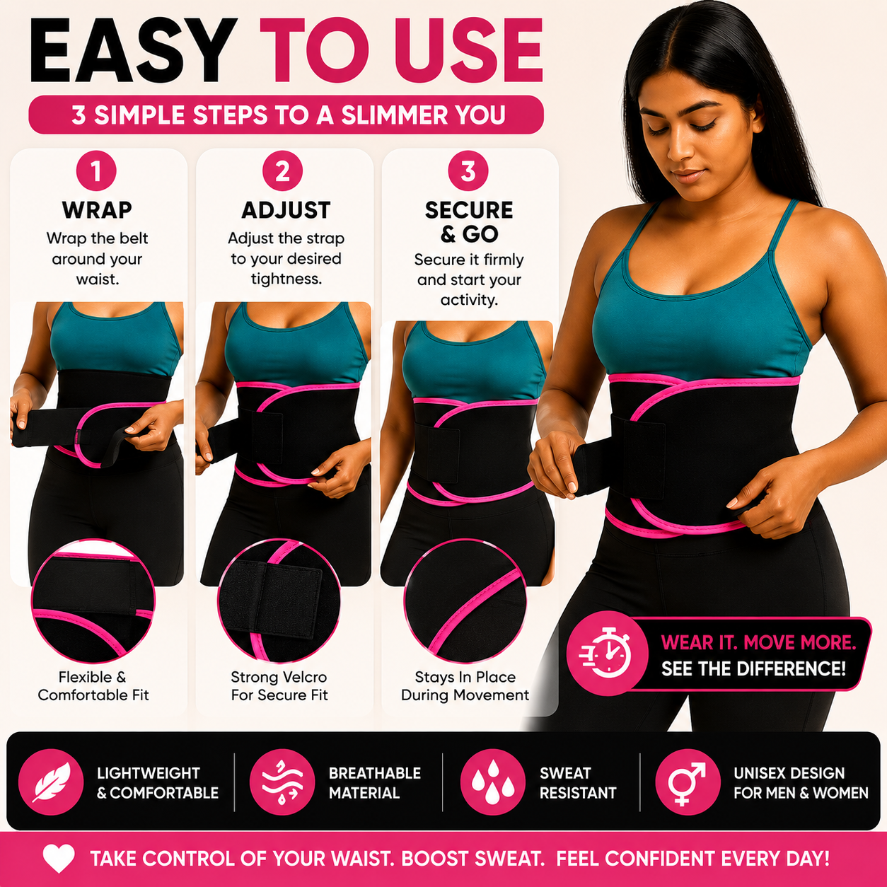 Adjustable Waist Trimmer Belt for Tummy Control & Daily Wear