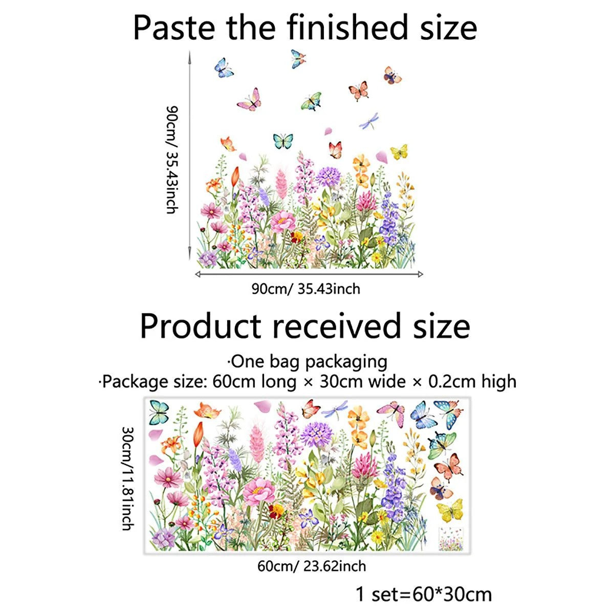 Floral window sticker installed size guide