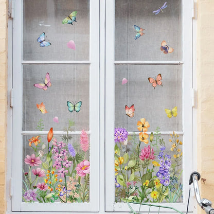 Flowers and butterflies glass door sticker